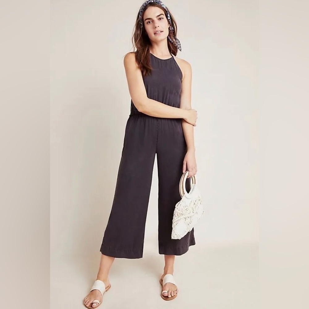 ANTHROPOLOGIE CLOTH & STONE S HALTER SHIRRED SMOCKED JUMPER JUMPSUIT. SZ SMALL